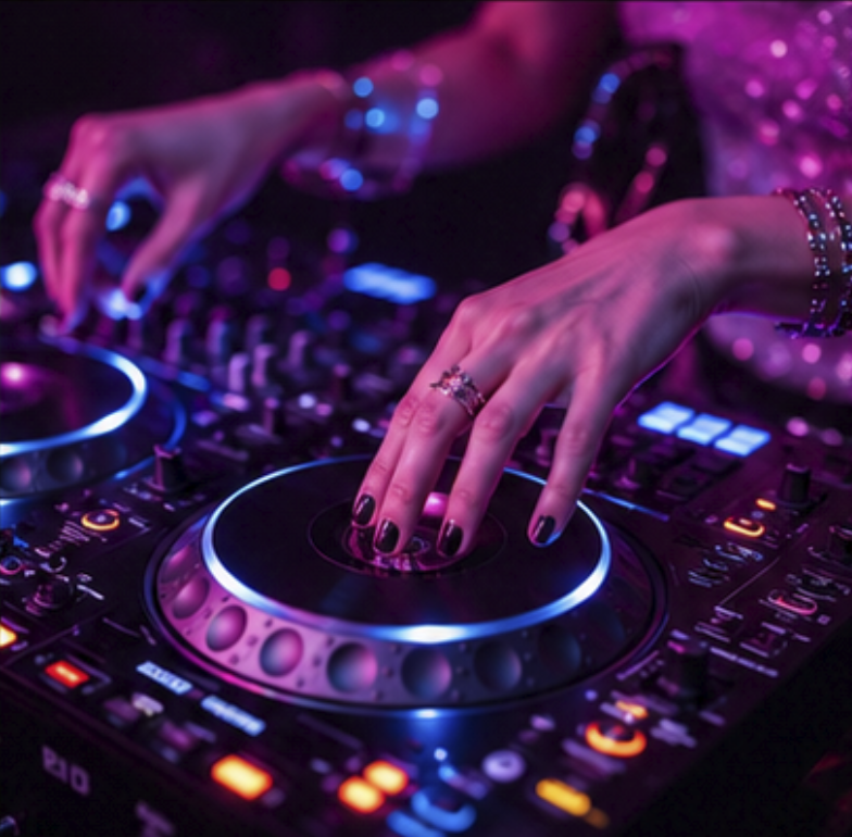 Behind the decks